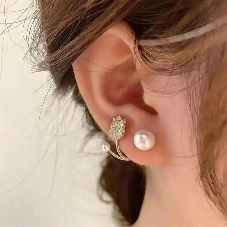 925 Silver Needle Korean Fashion Crystal Heart Earrings For Women Jewelry 2024 Trending Women's Red White Pearl Drop Earrings