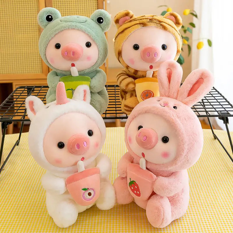 Bubble Pig Plüschtier Kuscheltier Hase Frosch Einhorn Tiger Kissen Tasse Milchtee Boba Plüschtier Puppe Geburtstagsgeschenk Kuschelbaby