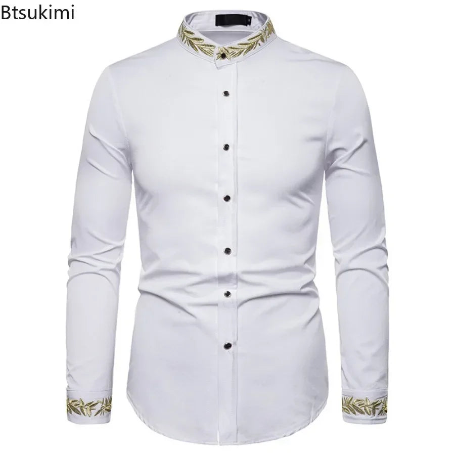 Men's Summer Casual Long Sleeve Shirts Slim Fit Turn Down Collar Shirts Formal Office Business Shirts for Men Tops Big Size mon