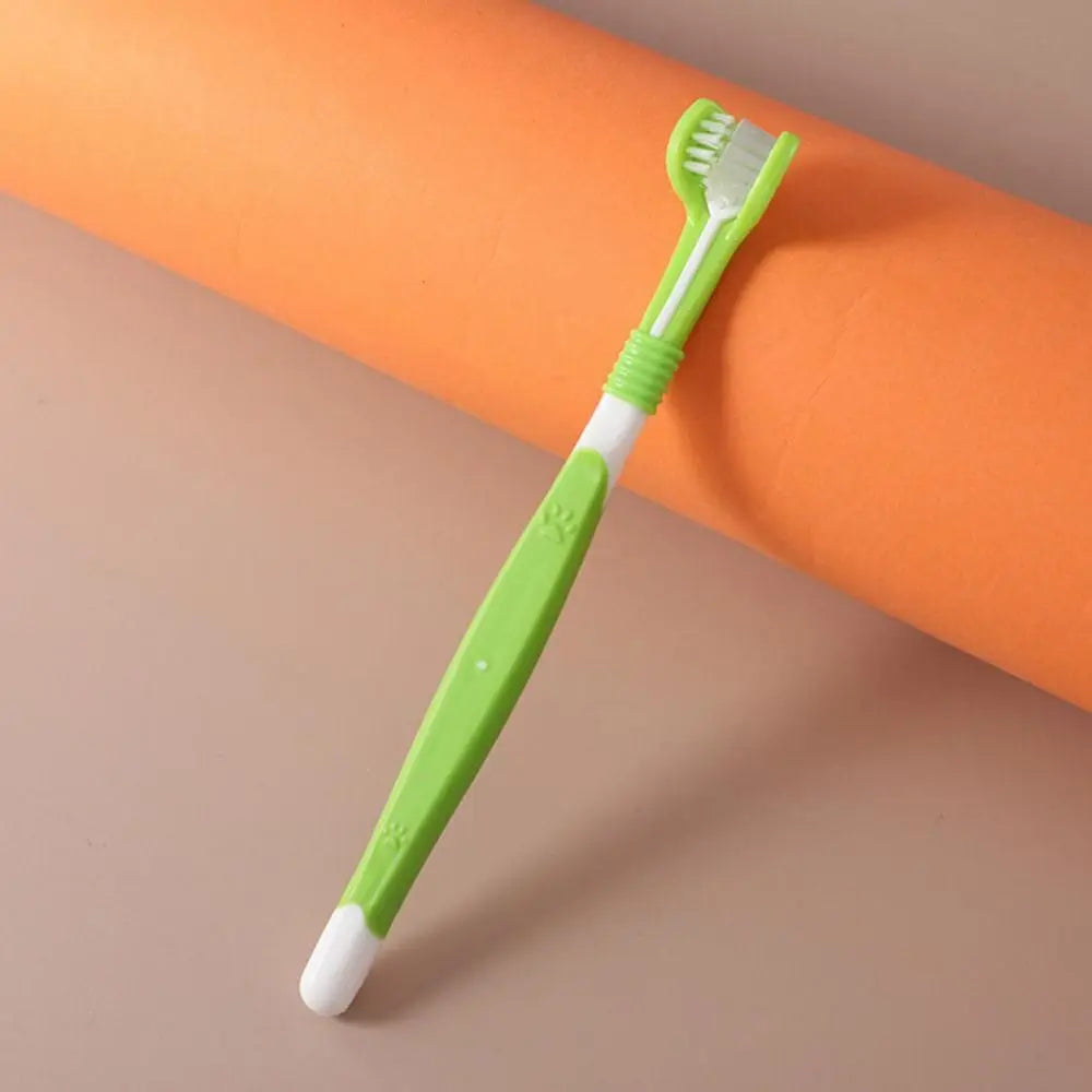 Dreikopf-Zahnbürste für Haustiere aus Nylon Neue Dreikopf-Zahnbürste für Haustiere aus Kunststoff Zahnbürste für kleine Hunde mit weichen Borsten Zahnbürste zur Reinigung von Haustieren