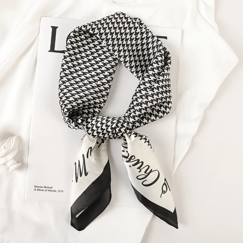 Luxury Brand 2023 Silk Square Scarf Women Cat Neck Hair Tie Band Beach Hijab Kerchief Head Headbands Bandana Female Foulard 70cm