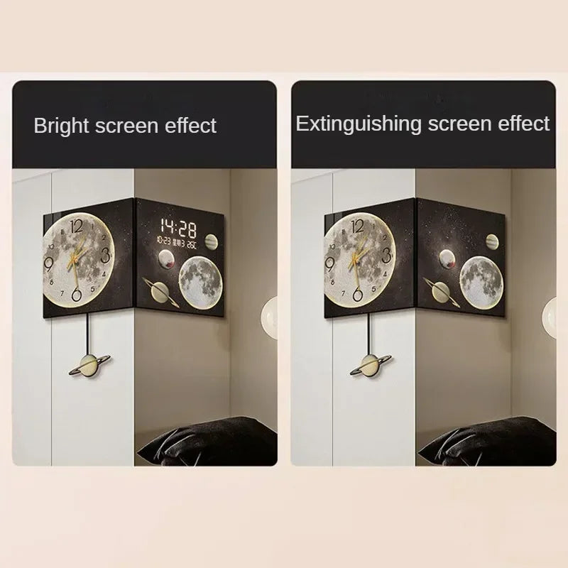 Corner Wall Clock with Light Living Room Digital Watch Mural Wall Clocks Luxury Design Large Pendulum Double-sided Room Decor