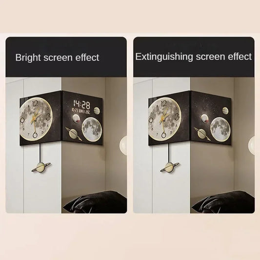 Corner Wall Clock with Light Living Room Digital Watch Mural Wall Clocks Luxury Design Large Pendulum Double-sided Room Decor