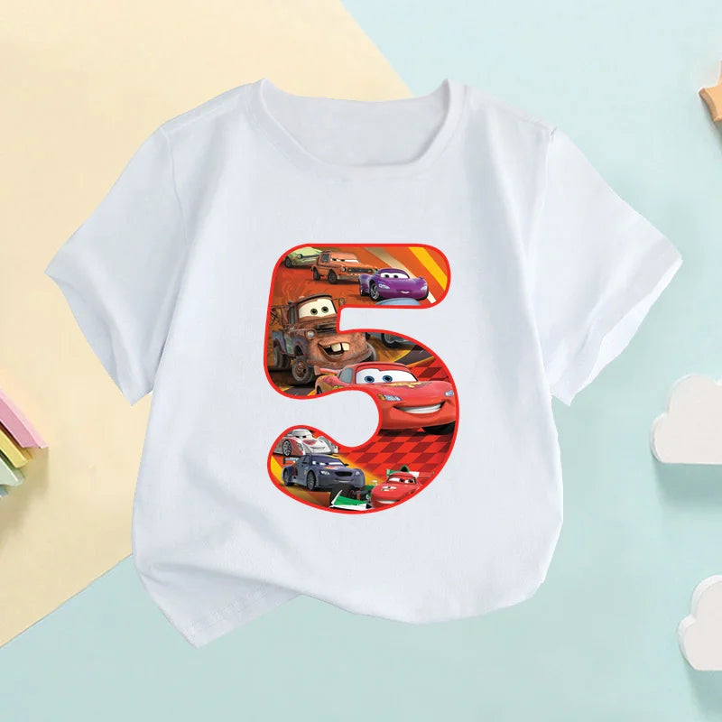 Auto Pixar Lightning McQueen Zahlendruck Kinder-T-Shirt Mädchen Kleidung 1 2 3 4 5 6 7 8 9 Jahre Geburtstag Baby Jungen T-Shirts,HKP2669