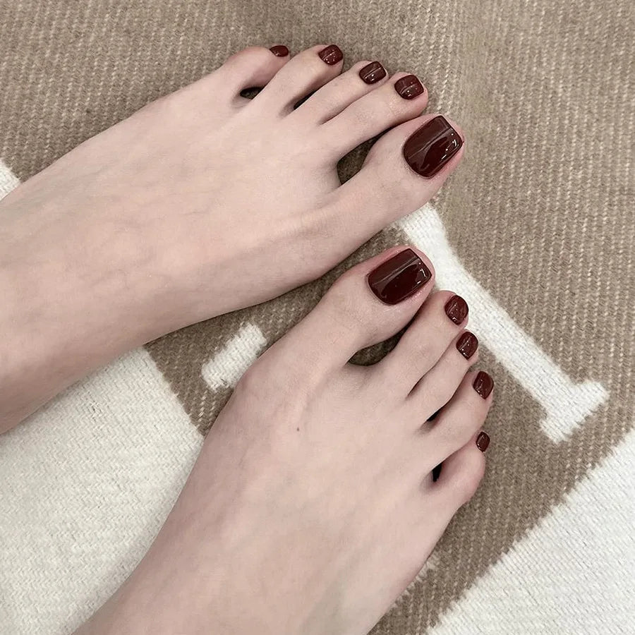 24pcs Pink Press on Toenails Ins Simple Solid Color Fake Toenail Patch Full Cover Wearable DIY Manicure Set False Toe Nails