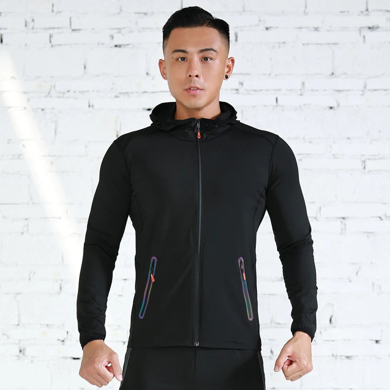 Men Hoodies Jacket Gym Sport Running Training Fitness Bodybuilding Sweatshirt Outdoor Sportswear Male Hooded Jackets Quick Dry