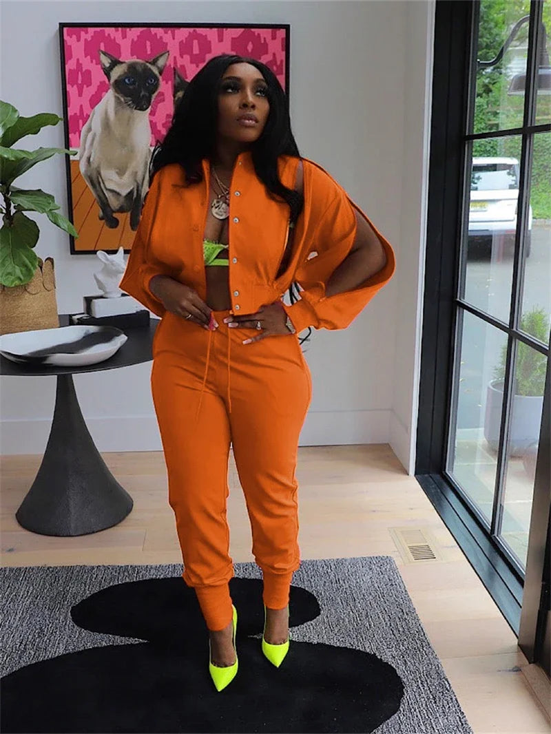 Streetwear 2 Piece Sets Women Outfit Spring Clothes 2025 Women Zip Up Hollow Out Jacket Top and Pant Sets Two Pieces Sweatsuits