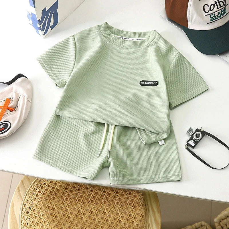 2-teiliges Set für Sommerkinder, Jungen und Mädchen, Baby-T-Shirt und Hose, Outfits, einfarbig, Trainingsanzüge, 1–8 Jahre