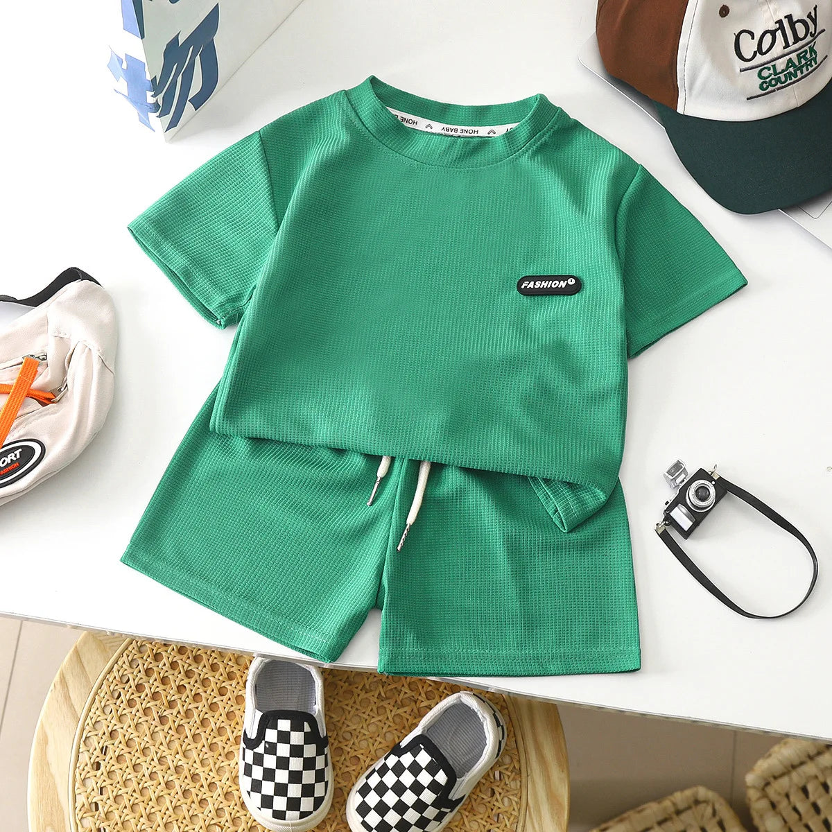 2-teiliges Set für Sommerkinder, Jungen und Mädchen, Baby-T-Shirt und Hose, Outfits, einfarbig, Trainingsanzüge, 1–8 Jahre