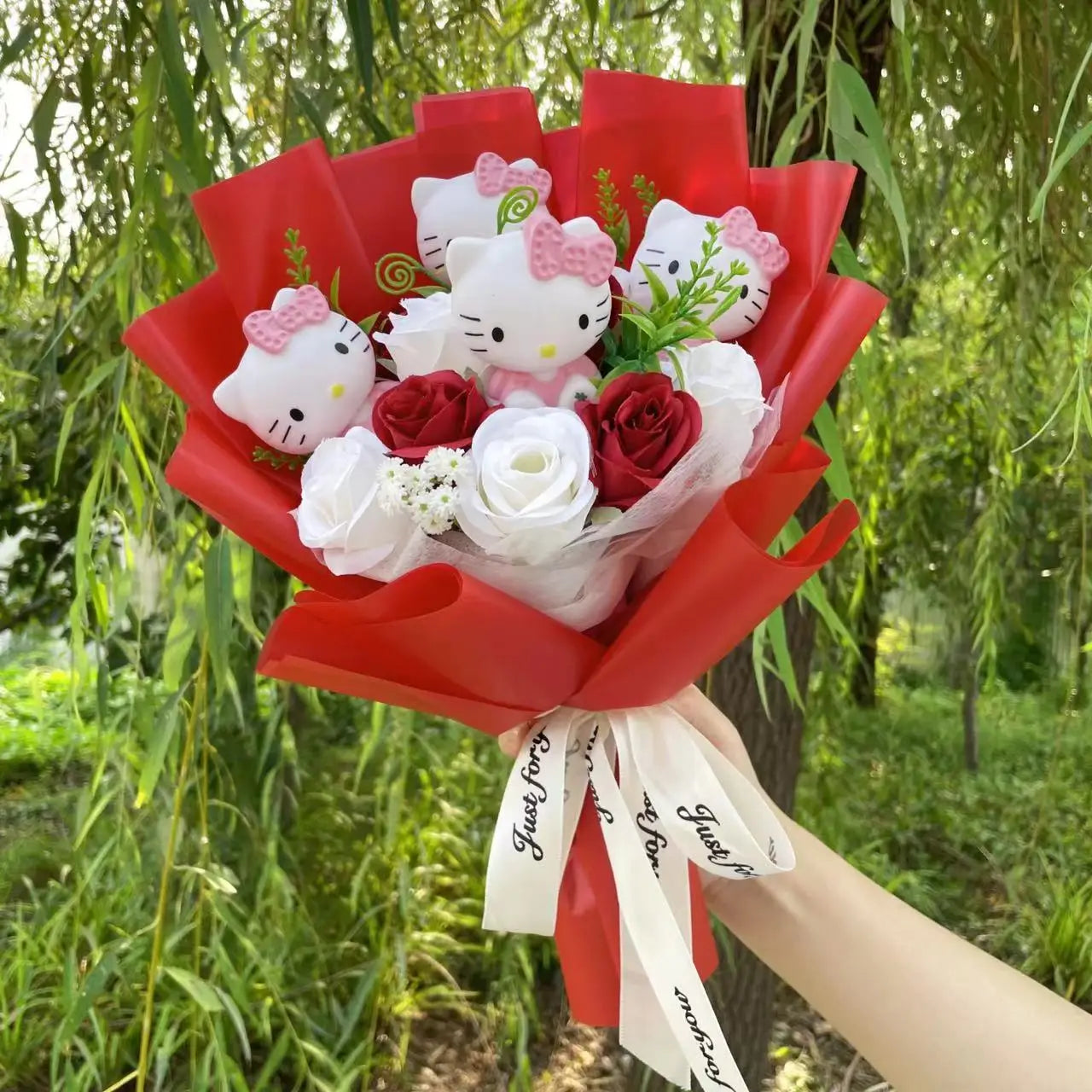 Cartoon Vinyl Doll Hello Kitty With Artificial Flower Creative Bouquet Christmas Valentine Birthday Gifts For Girls