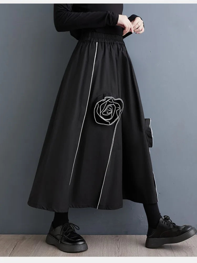Oversized Spring 2 Two Piece Sets Women Flower Modis Ladies Shirts Tops Ruffle Pleated Korean Loose High Waist Woman Midi Skirts