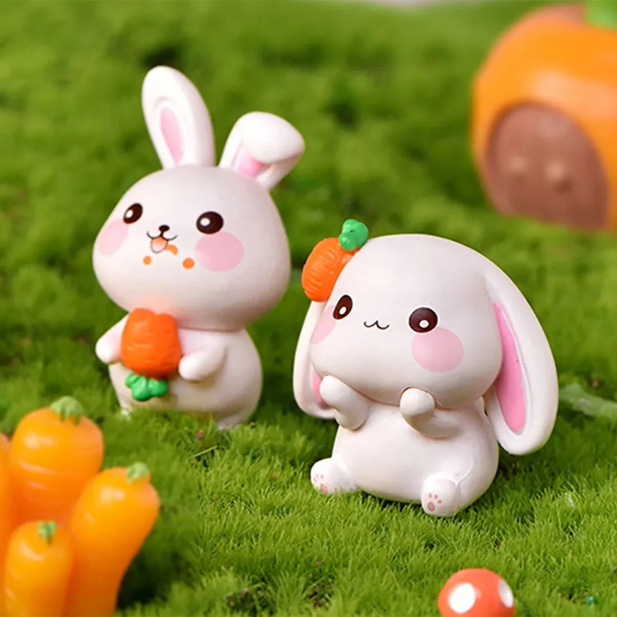 A Set Of Four PiecesOf Resin Cute Rabbit Ornaments DIYKeychainMiniatureLandscape Accessories Home Desktop Car InteriorDecoration