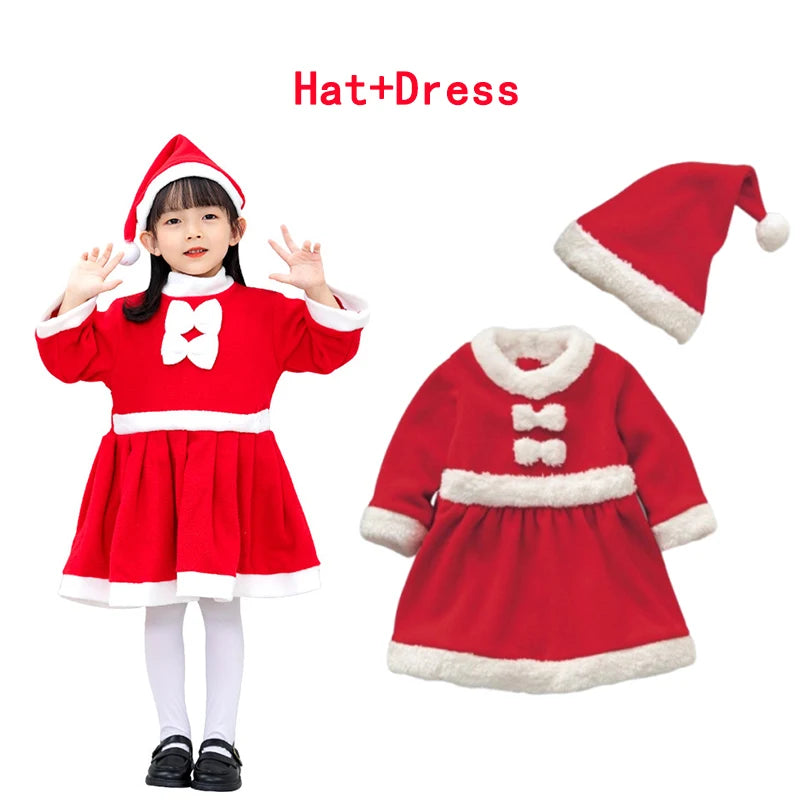 New Year Kids Santa Claus Toddler Baby Red Xmas Clothes Party Red Dress Set for Children Christmas Costume Santa Claus Set