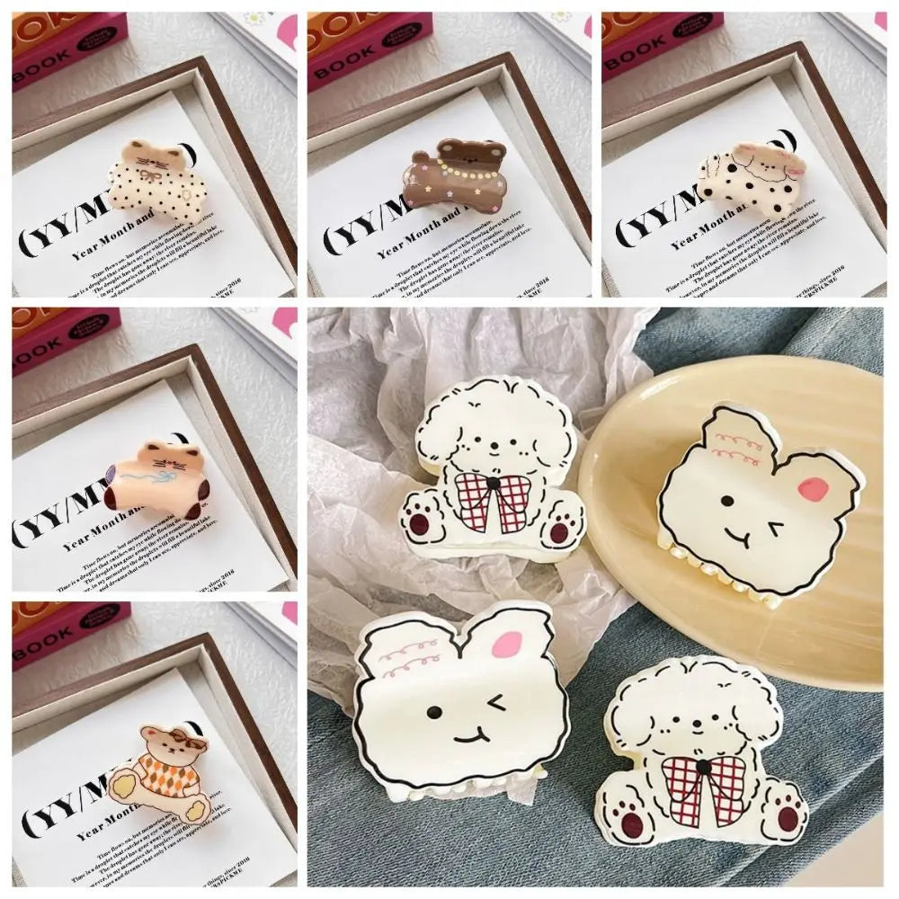 Girly Acrylic Cartoon Animal Hair Claw Korean Style Puppy Spotted Cat Hair Clip Kawaii Bear Small Shark Clip Woman