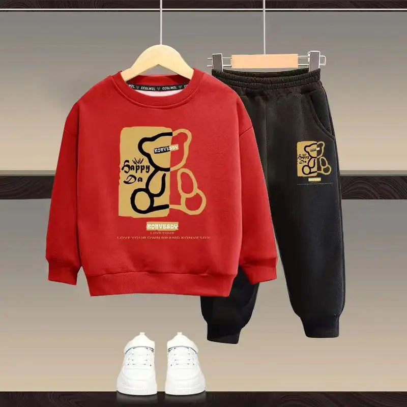 Herbst Baby Mädchen Kleidung Set Kid Junge Cartoon Bär Gedruckt Sweatshirt Pullover Und Hosen 2 stücke Anzug Kinder Top Bottom Trainingsanzug