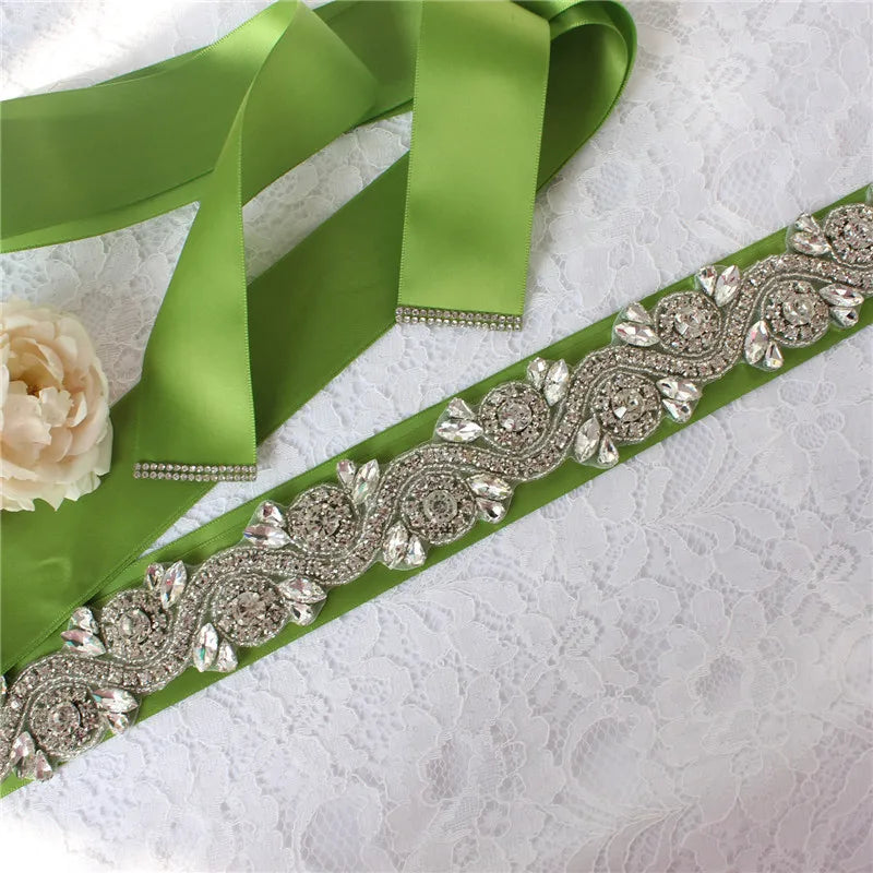 Crystal bridal belt with ribbons, handmade silver wedding belt, cookie patient belt for wedding evening dresses