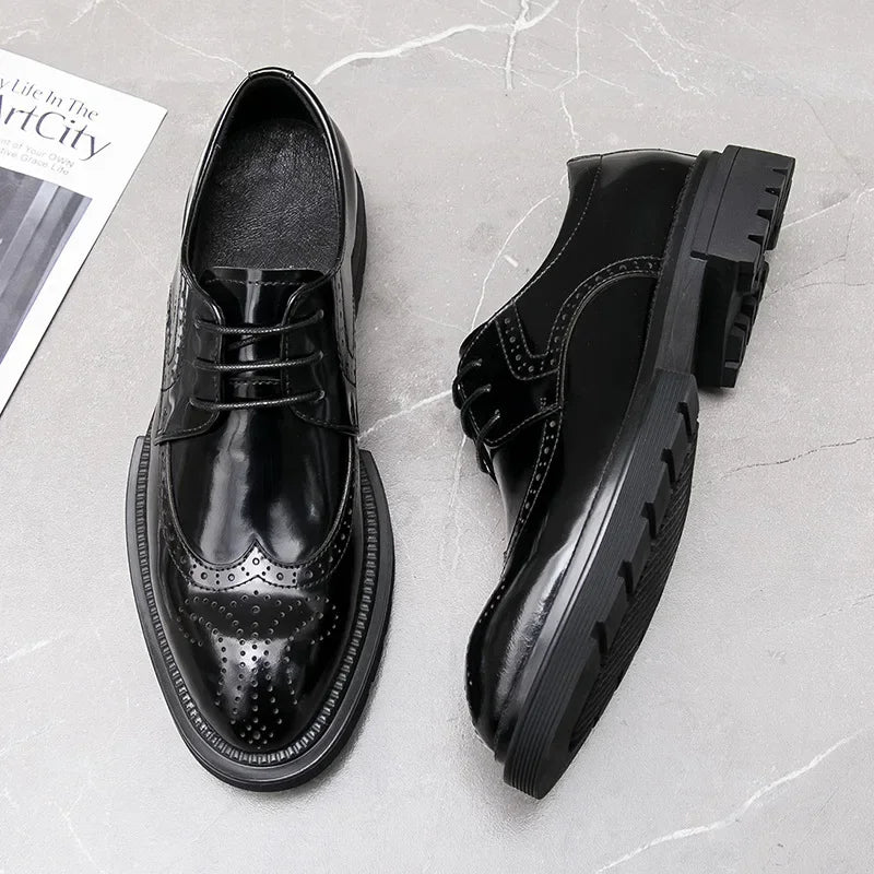 2025 New Fashion Men Business European Patent Leather Create Platform Shoes Atmosphere Men Leather Shoes Gift