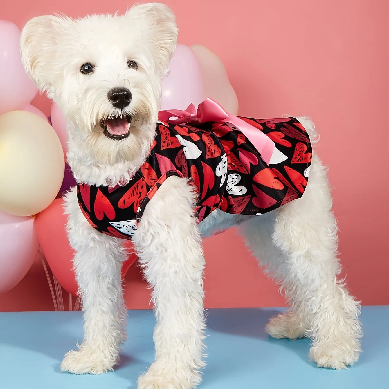 Dog Valentines Day Clothes Heart Prints Dog Valentines Outfit Red Tulle Dog Dress with Bowknot for Small Dogs Cat Girl