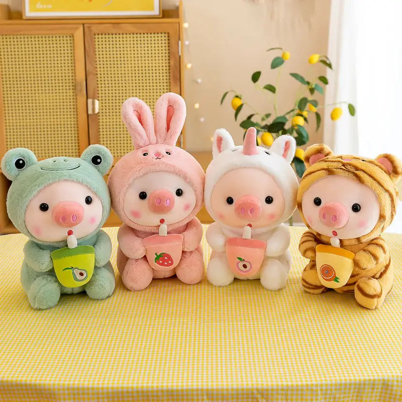 Bubble Pig Plüschtier Kuscheltier Hase Frosch Einhorn Tiger Kissen Tasse Milchtee Boba Plüschtier Puppe Geburtstagsgeschenk Kuschelbaby