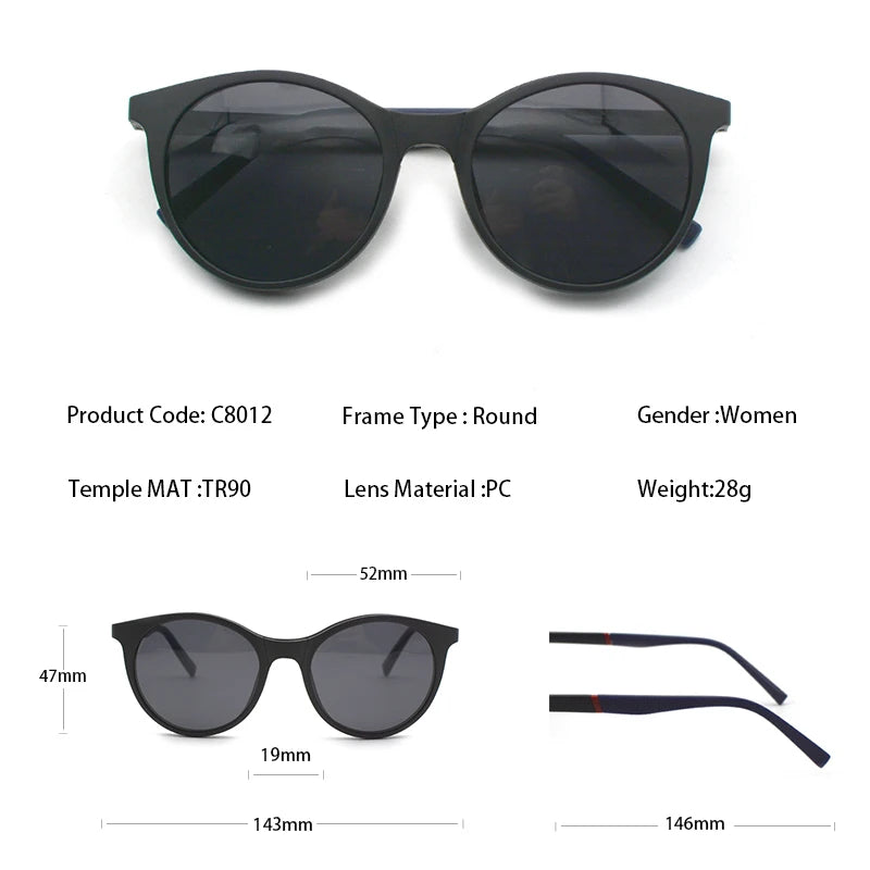 KANDREA 2 IN 1Vintage Round Magnetic Sunglasses Women Fashon Glasses Frame Men Optical Myopia Prescription Eyewear C8012