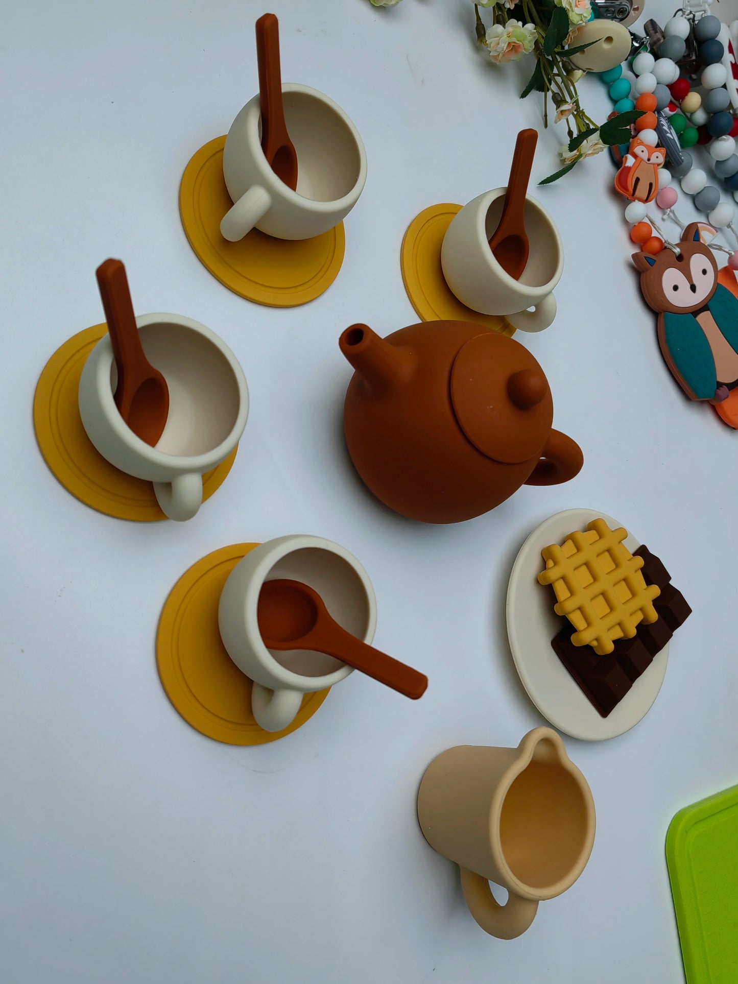 17pcs Silicone Tea Toys Pretend Play Kitchen Accessories Food Playset for Kids Role Play Game for Toddlers Girls Boys Gifts