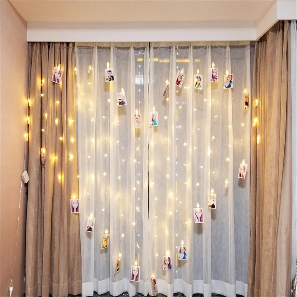 Led Heart String Lights For Room Heart Curtain Light With Photo Clip Butterfly Ornaments Valentine Wedding Decorations 2mX1.5m