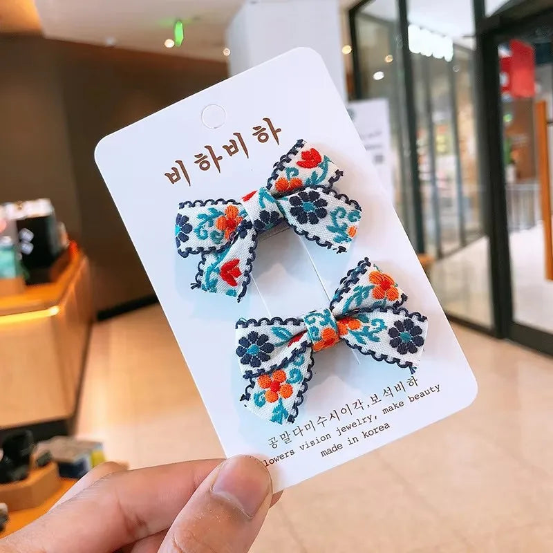 2pcs/lot Children Hair Pins Floral Embroidery Hair Clip Kids Hair Accessories Set Bb Clip Baby Hairgrip Toddlers Girls Barrettes