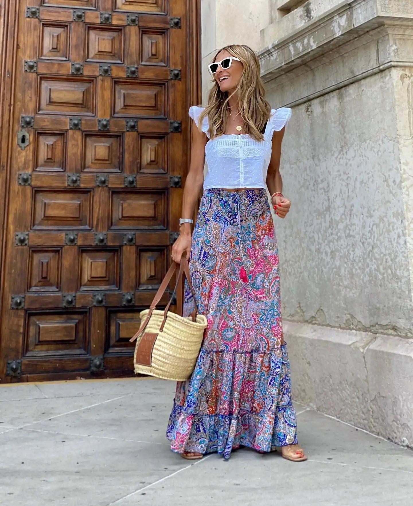 Long Floral Printing Skirt Lady 2025 Summer Autumn Loose Casual Skirt Fashion Elastic Waist Beach Commuting Skirts Women Clothes