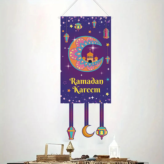 Home Ramadan Mubarak hangs flag, Islamic Muslim Party decorates home decor banner