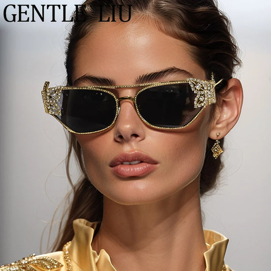 Sexy Cat Eye Rhinestone Butterfly Sunglasses Women 2025 Luxury Brand Metal Frame Sun Glasses For Ladies Vintage Eyewear UV400