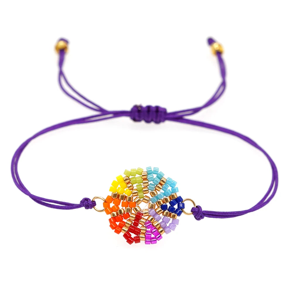 Boho Charm Bracelets Handmade Gift Evil Eye Lucky Jewelry for Women Teen Girl Colorful Daisy Flowers Beaded Miyuki Barcelet
