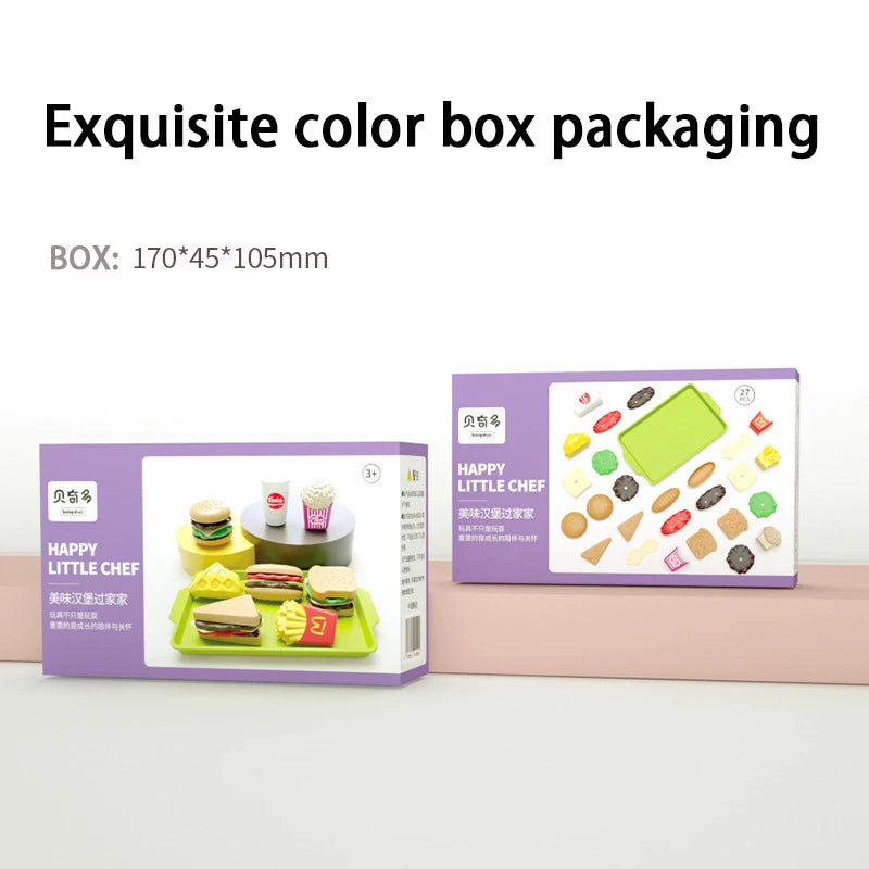27pcs Baby Pretend Play Kitchen Kids Toys Simulation Hamburg Fries Food Role Play Montessori Educational Gift Toys for Girls