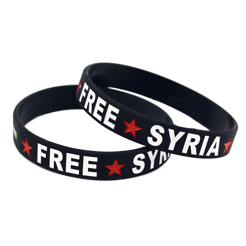 50 Pcs Free Syria Flag Silicone Wristbands Women Men Gifts Bangle Parade Patriotic Trinkets Bracelets