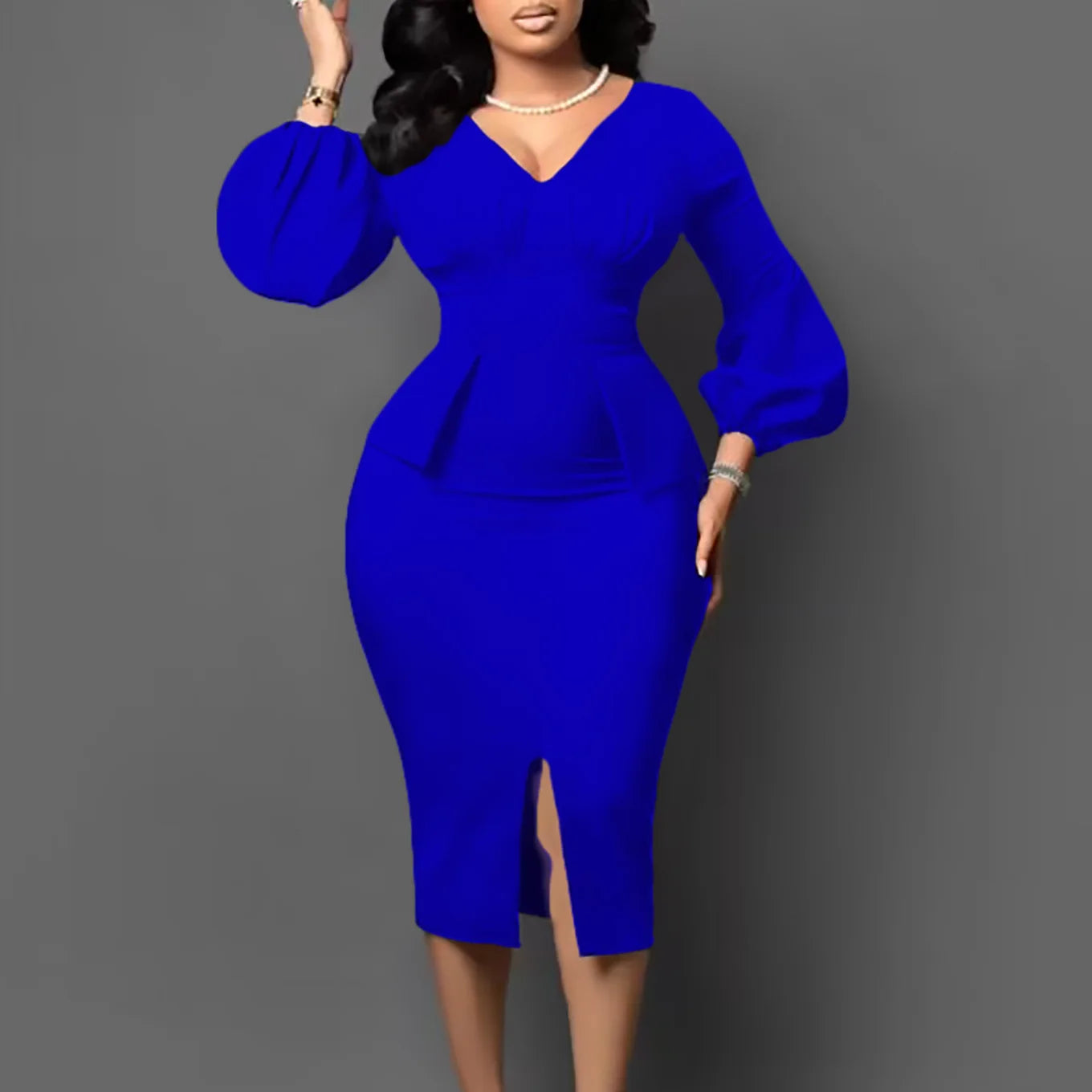 FairyShely 2025 Spring Bodycon Plus Size Dress Women Large Solid Big Sheath Dresses Lady Long Sleeve Party Tight Curvy Dress