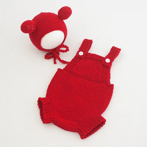 Infant Baby Jungen Mädchen Gestrickte Overall + Hut Einfarbig Neugeborenen Baby Gestrickte Bodys 0-3M Kinder Fotografie Kleidung