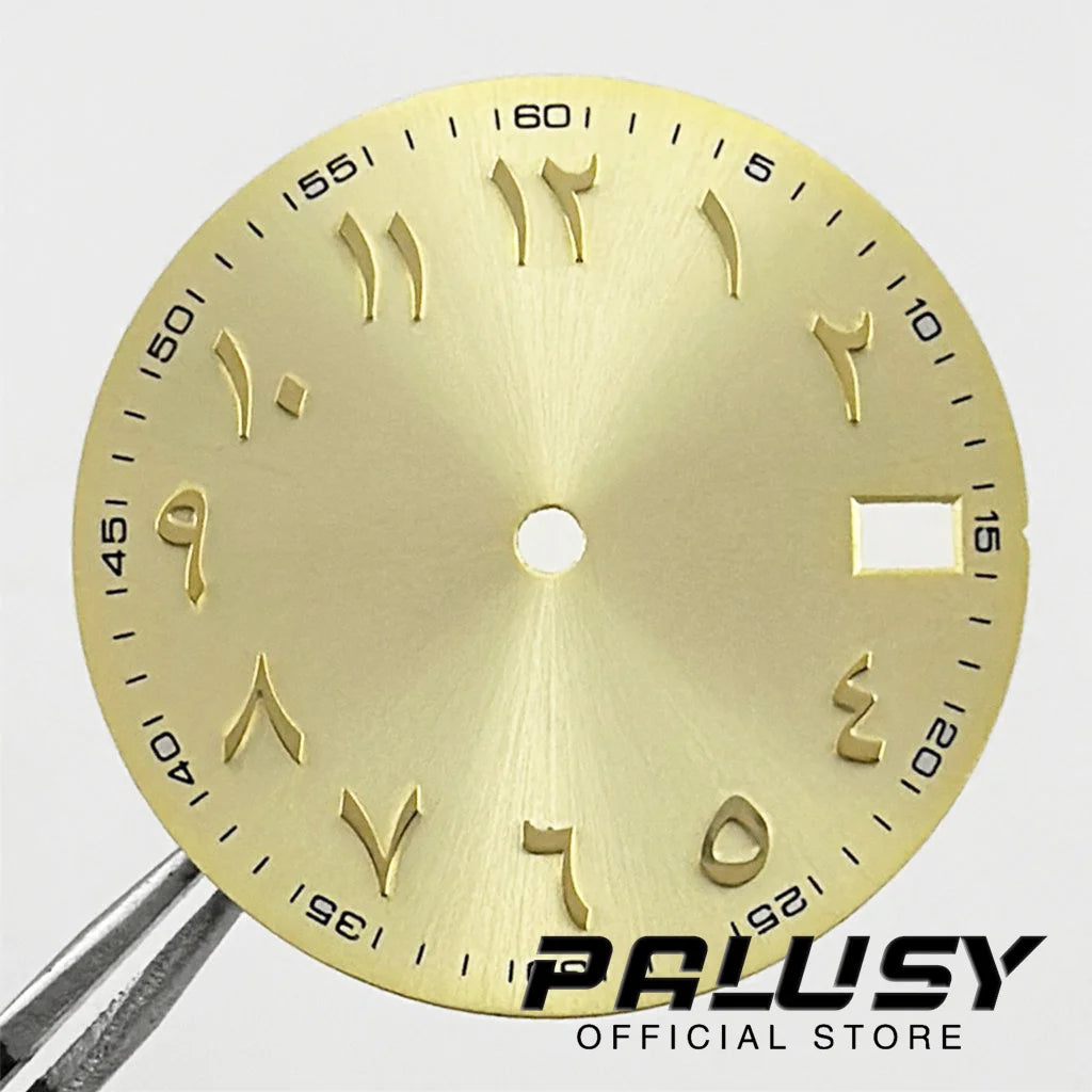 NH35 28.5mm Watch Dial Sun Patterned Surface Arabic Alphabet with Date Watch Faces for NH35 NH36 Movement Replace Accessories