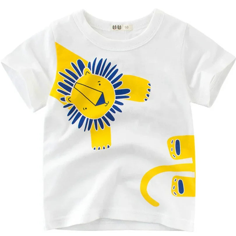 2025 Cartoon Druck Baby Junge Dinosaurier T Shirt Für Sommer Infant Kinder Jungen Mädchen Lion T-Shirts Kleidung Baumwolle Kleinkind Brief tops