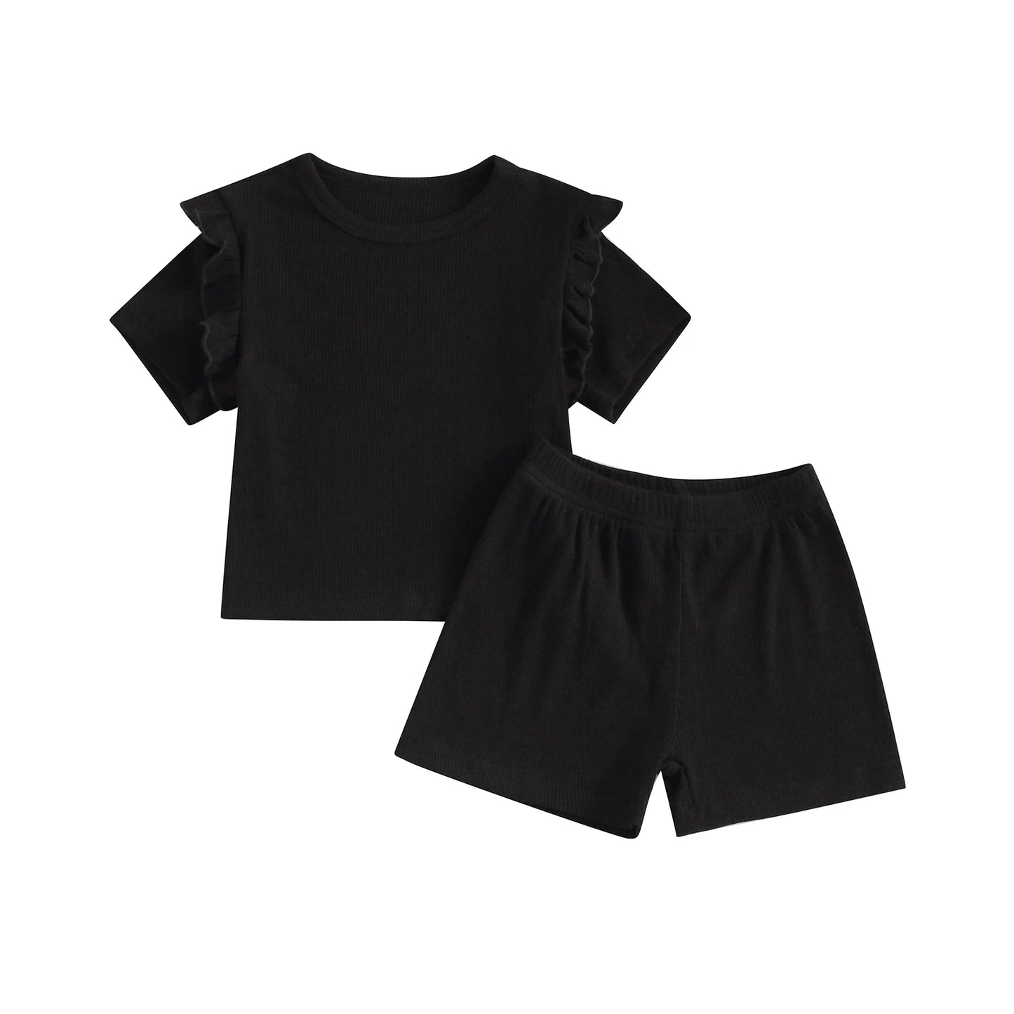 Newborn Toddler Baby Girl Summer Clothes Knit Ribbed Ruffle Shirt Shorts Sets Casual Outfits 0 3 6 9 12 18 Months 2T