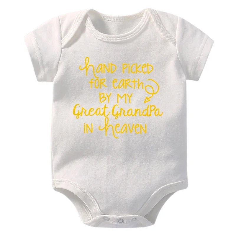 Baby Body, handverlesen für die Erde von meinem Urgroßvater im Himmel, bedruckt, Neugeborenen-Strampler, Baumwoll-Body, Babykleidung für Mädchen und Jungen