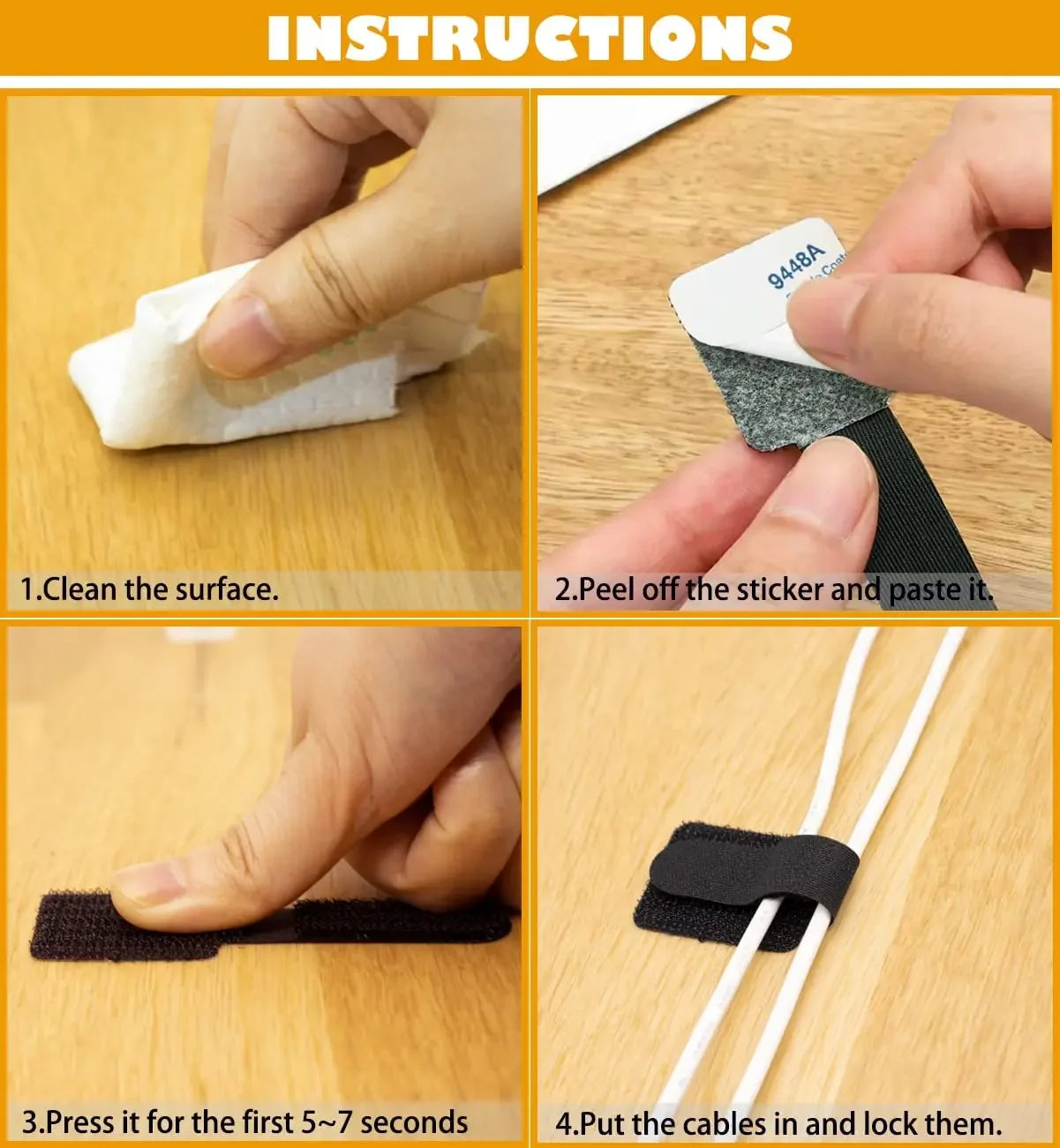 10pcs Reusable Cable Ties Fastening Wire Organizer Cord Rope Holder Self Adhesive Adjustable Cord Organizer Straps Desk Manageme
