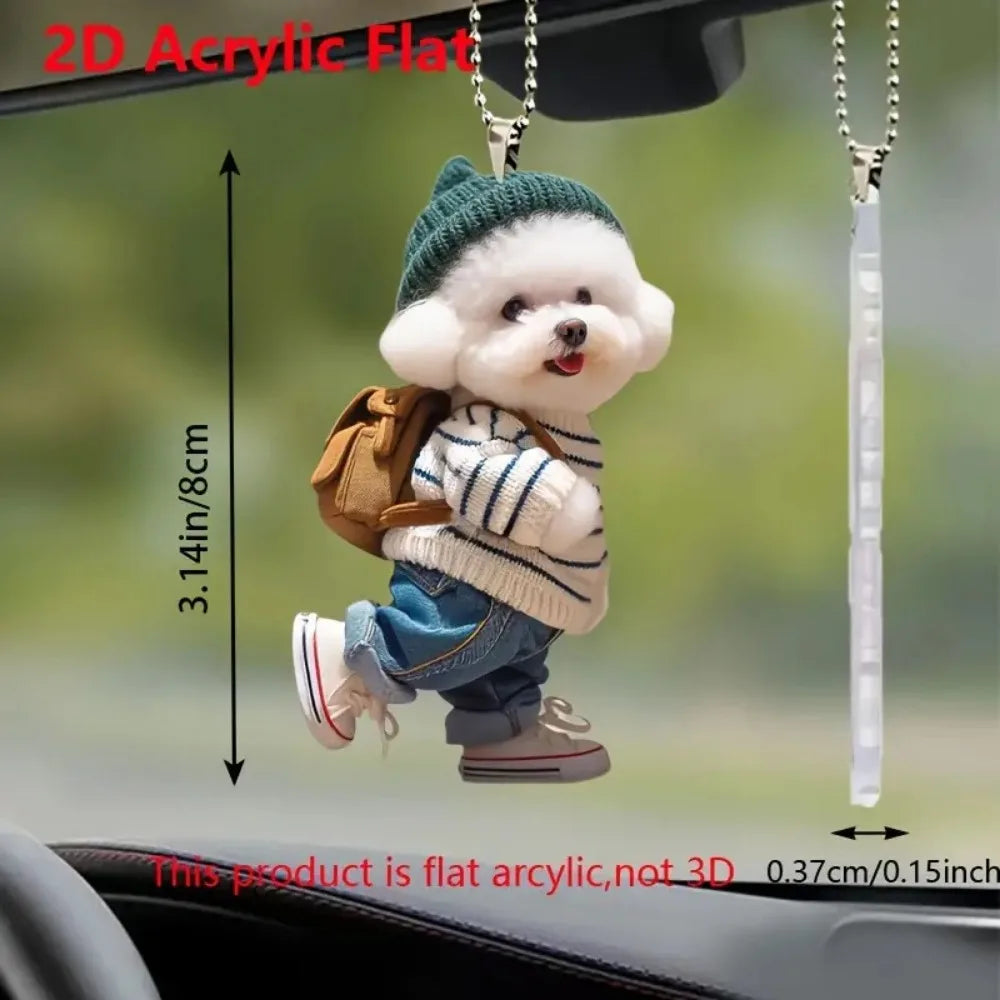 2D Creative Puppy Animal Acrylic Keychain Backpack Car Hanging Keyring Pendant Cute Teddy Dog Key Decor Accessories Ornament