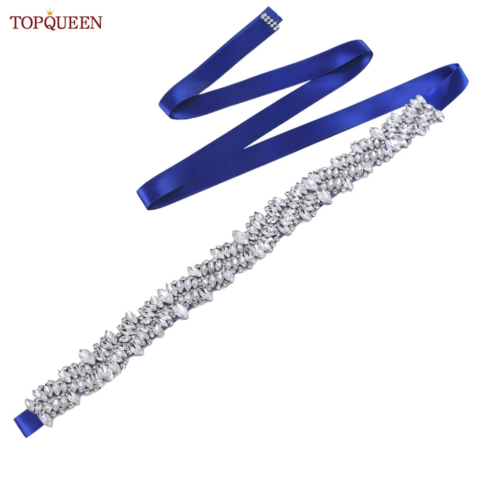 TOPQUEEN S81 Woman Bridal Wedding Decorative Belt for Party Evening Dress Accessories Female Fashion Belts Silver Rhinestones