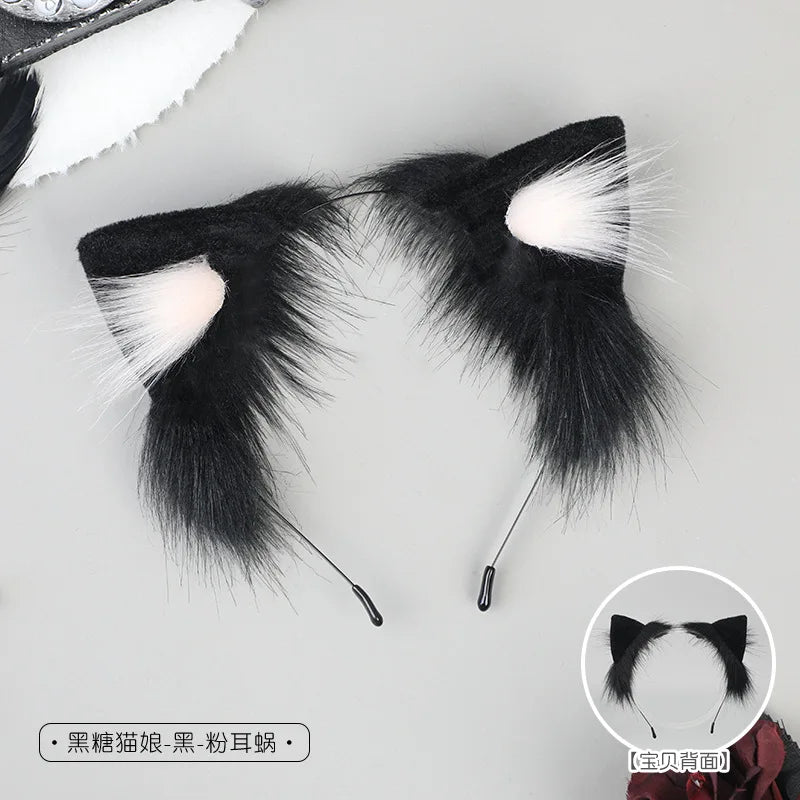 Y2k Headband for Cosplay Women Girl Plush Furry Cat Ears Headwear Accessory for Cam Girl Party Performance Hair Hoops