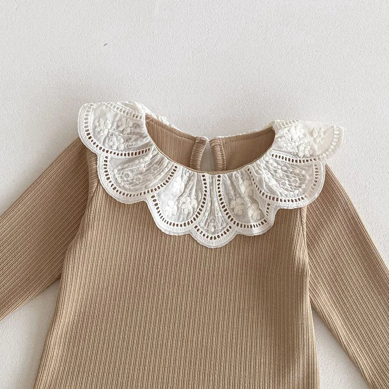 2024 Baby Herbst Kleidung Spitze Kragen Baby Tops Mit Langen Ärmeln Kinder Pullover Infant T Shirt für Mädchen Kleidung Kleinkind Bluse 0-2Y