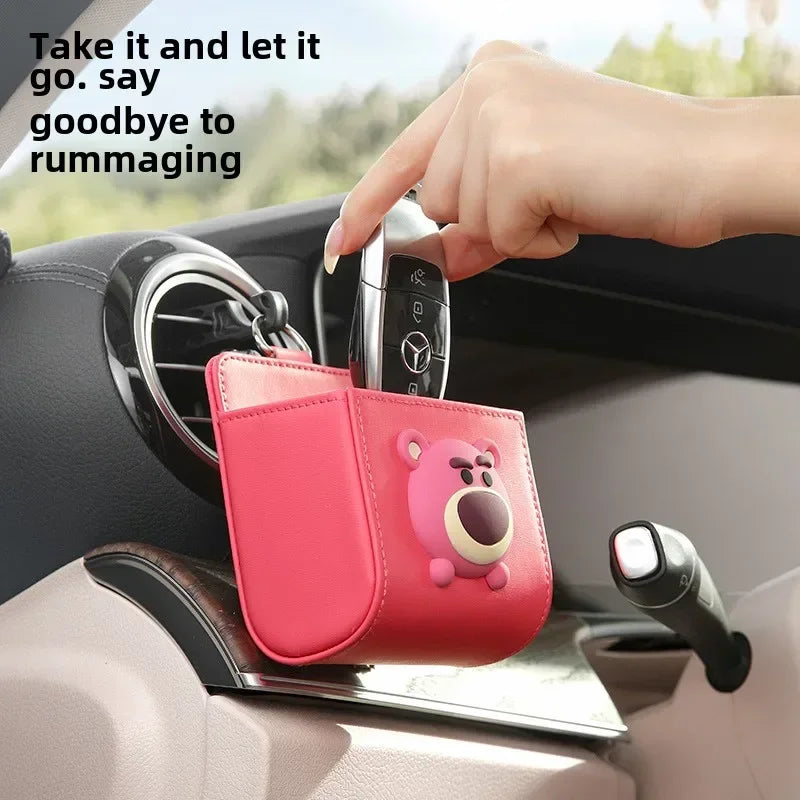 1pc Car Storage Bag Car Air Outlet Debris Bag For Mobile Phone Key Sunglasses Vent Dashboard Tidy Hanging Leather Organizer Box unique