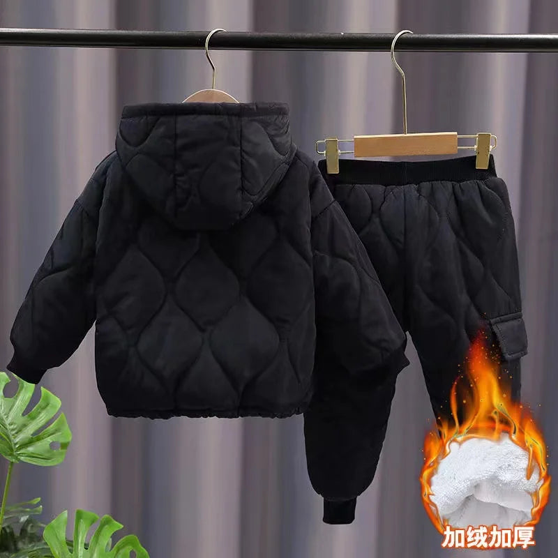New Winter Girls Boys Clothing Sets 2-12 Years Children Warm Thick Jackets Pants Suit Boy Coats Trousers Kids Tracksuit Outfit