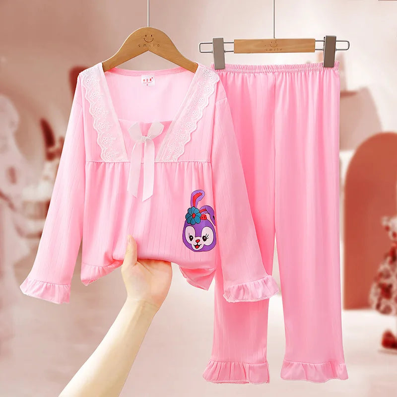 Children's Pajamas for Girls in Spring and Autumn Long Sleeved Thin Style Parent-child Big Girl Home Clothing Princess Style S