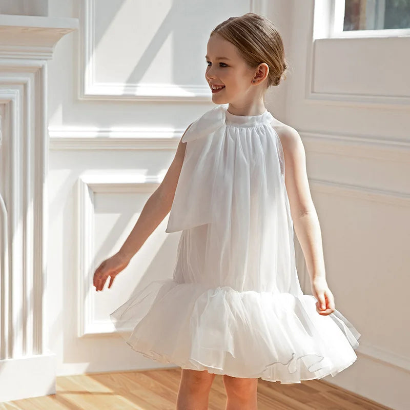 Girls' Elegant Party Ball Gown For Girls Performance 4 7 8 To 10 Years White Tulle Dress