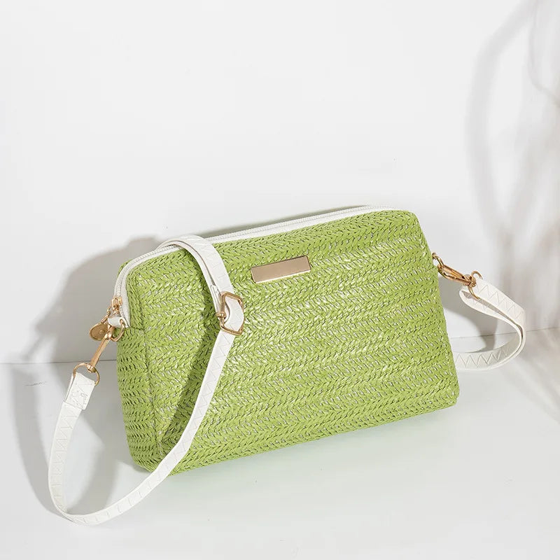 Solid Color Small Straw Crossbody Handbags for Women Lady Mama Shoulder Messenger Bags Bolsa Beach Clutch Purse