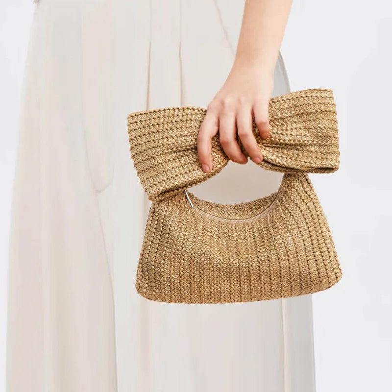 Fashion Trends Low Price Delicate Summer Bow Braided woven Bags Beach Straw Beaded Purses And Handbags